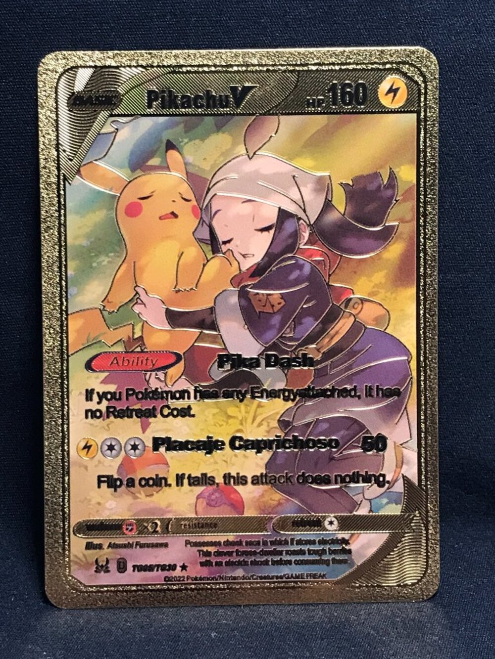 Pokémon Pikachu V 160hp Gold Foil Fan Art Collector Card TCG